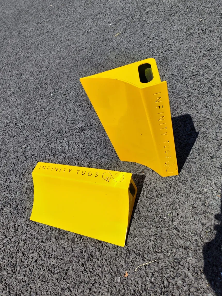 Pair of yellow HD stainless steel aircraft wheel chocks